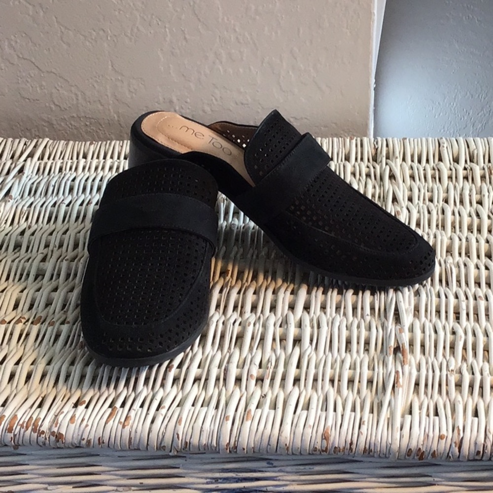 NWOT Me Too black suede slides/mules